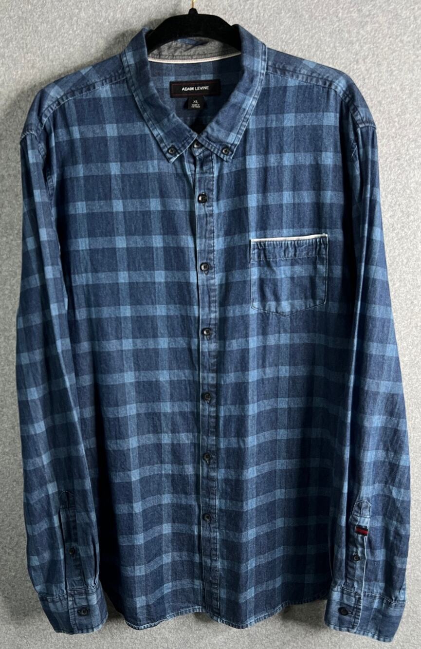 Adam Levine Mens XL Blue Plaid Button Down Shirt Cotton Long Sleeve Casual